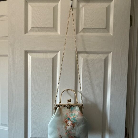 NWOT Satin whimsical print with girl and cat Crossbody Purse Bag Novelty - Picture 3 of 6